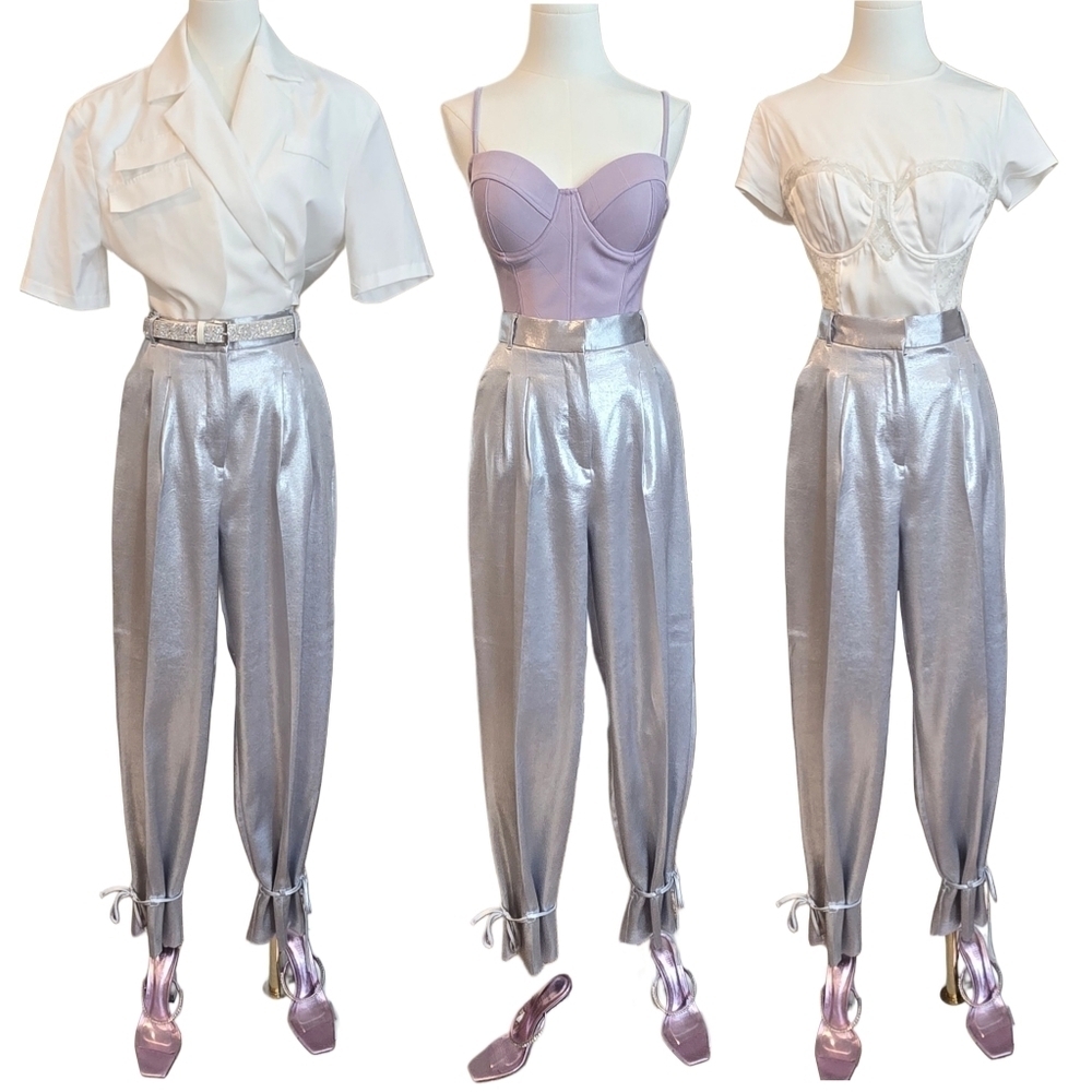Riverisland NWT Dilver Metallic Ankle Tie Paper Bag Pants Sz 6
